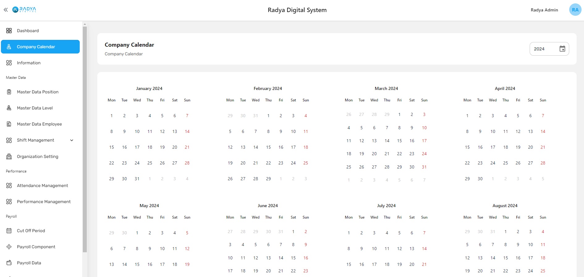 Company calendar Company calendar