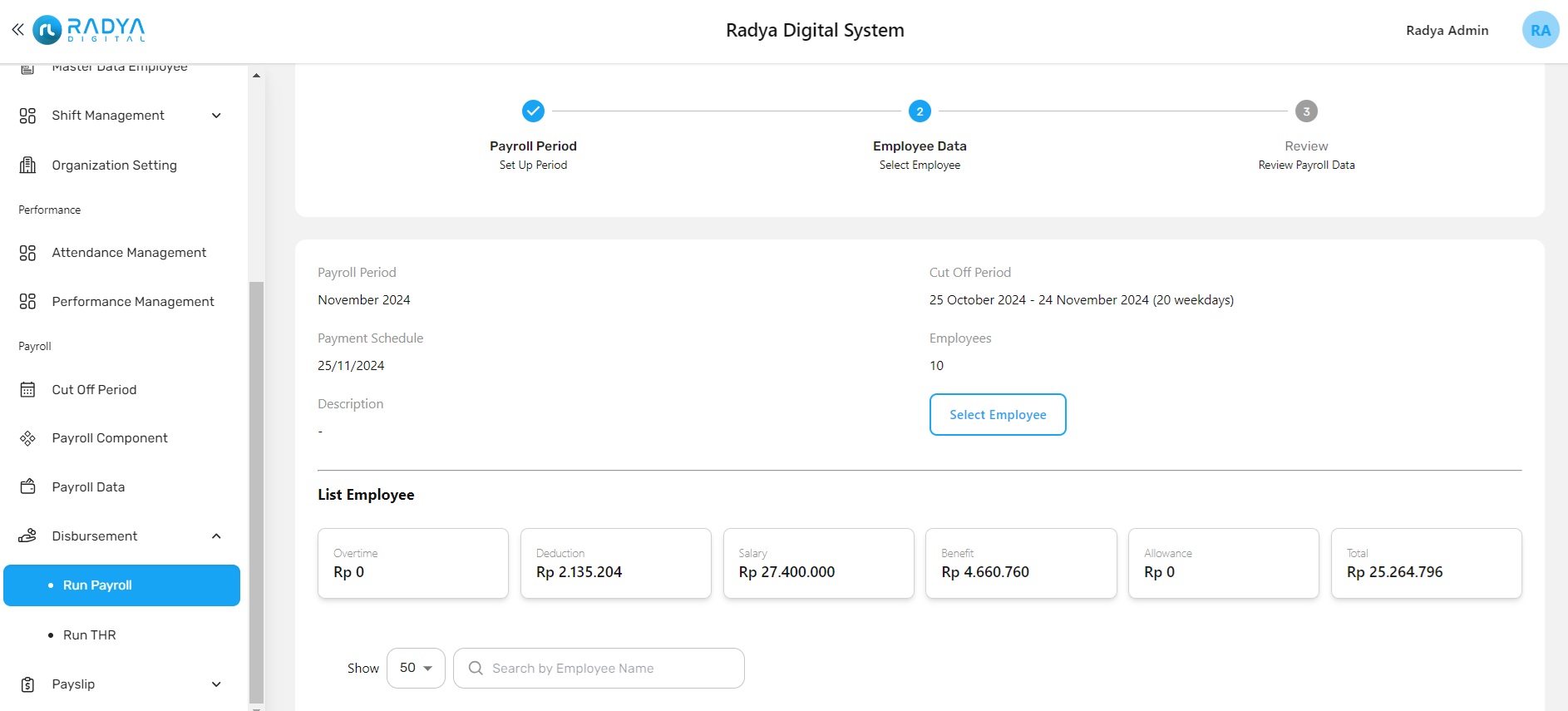 Create run payroll step 2