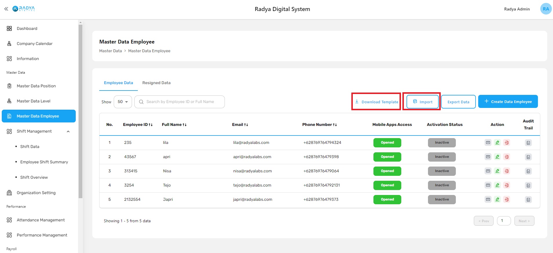 Download import employee data Download import employee data