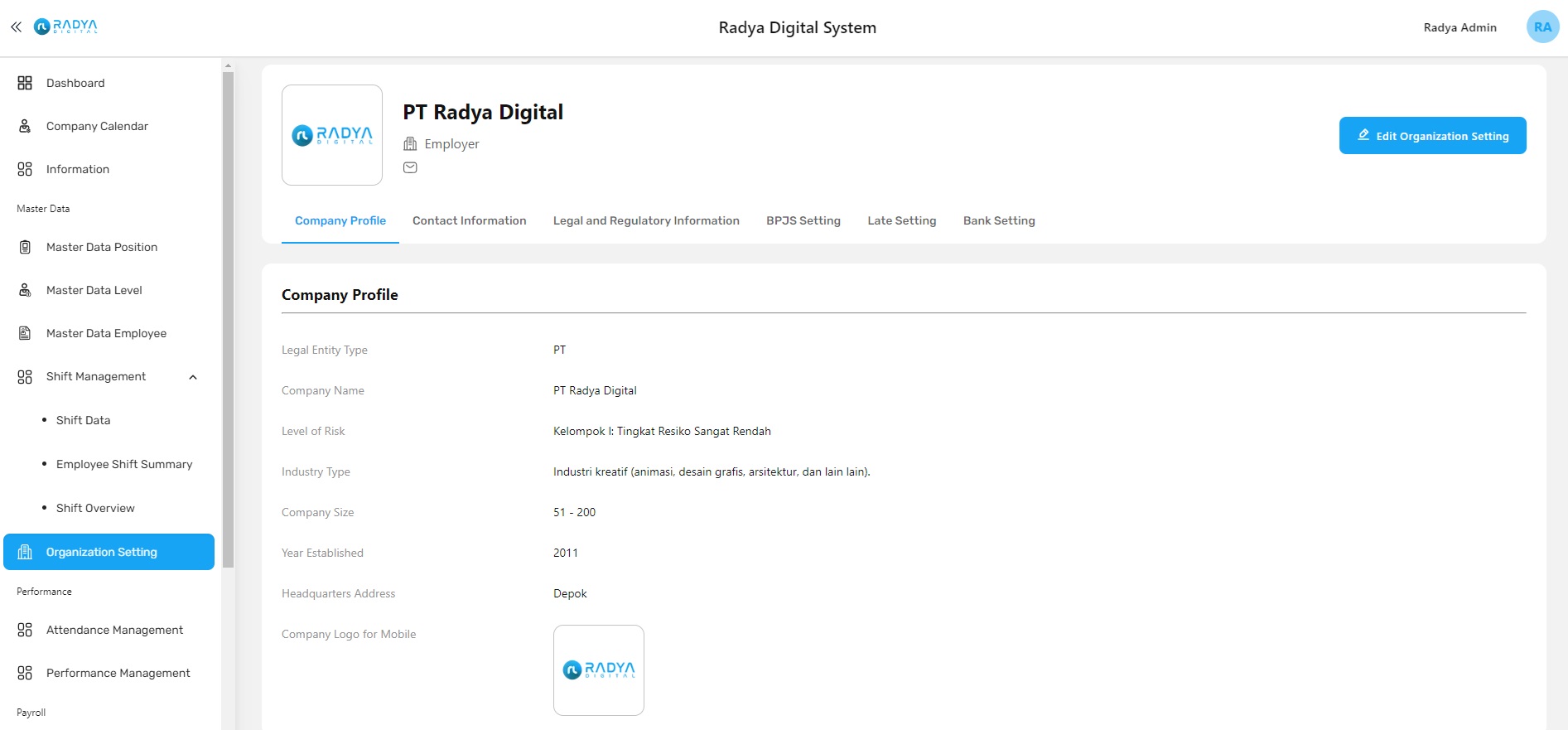 Organization setting