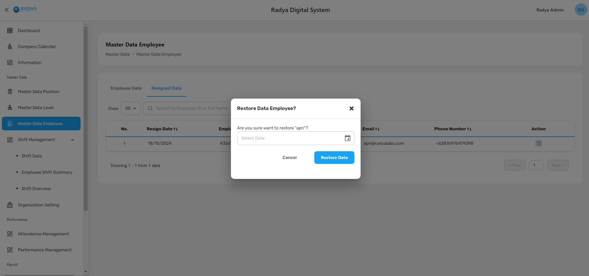 Restore date Restore date