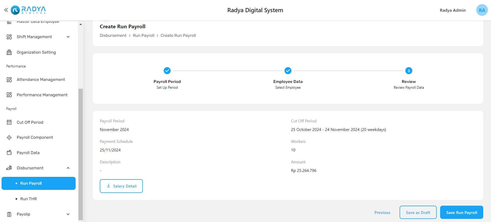 Create run payroll step 3